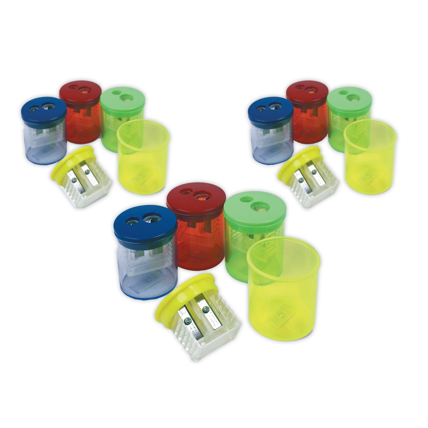 Eisen Pencil Sharpeners, Two-Hole, 1.5 x 1.75, Assorted Colors, 12/Pack - 