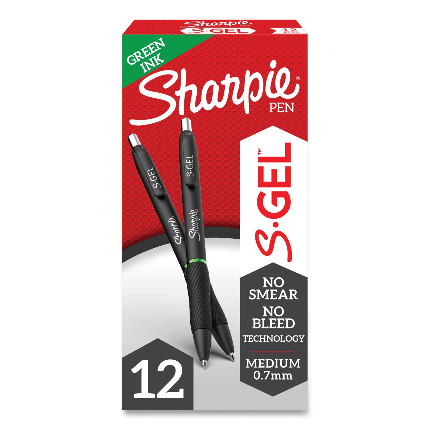 s-gel-high-performance-gel-pen-retractable-medium-07-mm-green-ink-black-barrel-dozen_san2126216 - 1