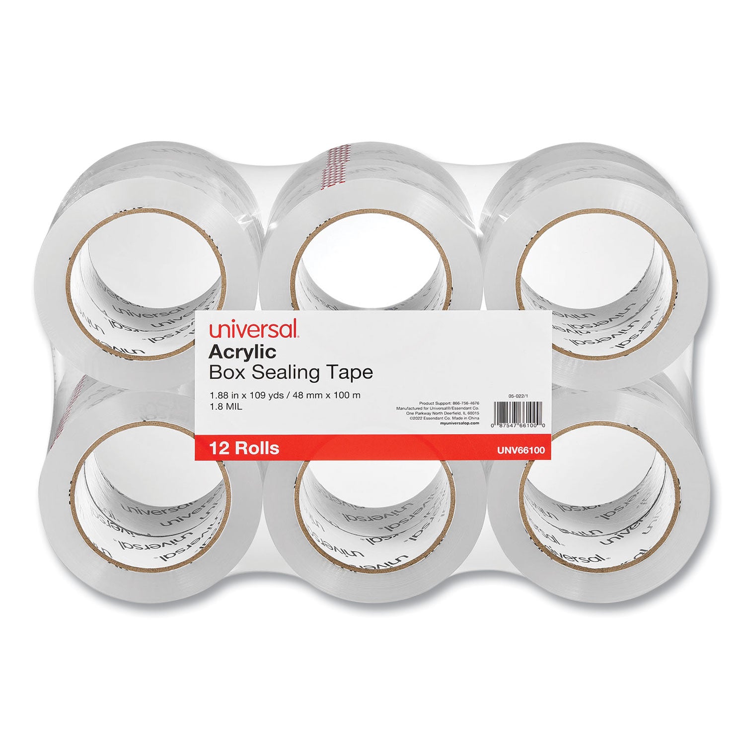 Deluxe General-Purpose Acrylic Box Sealing Tape, 3" Core, 1.88" x 109 yds, Clear, 12/Pack - 