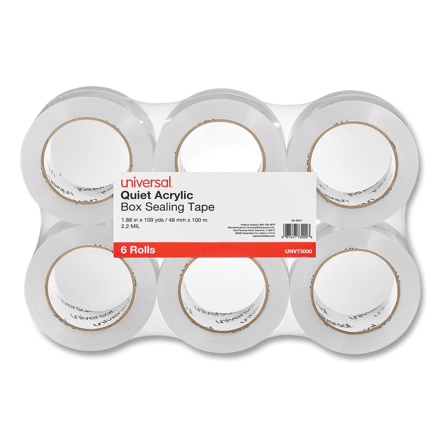 Quiet Tape Box Sealing Tape, 3" Core, 1.88" x 109 yds, Clear, 6/Pack - 