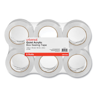 Quiet Tape Box Sealing Tape, 3" Core, 1.88" x 109 yds, Clear, 6/Pack - 