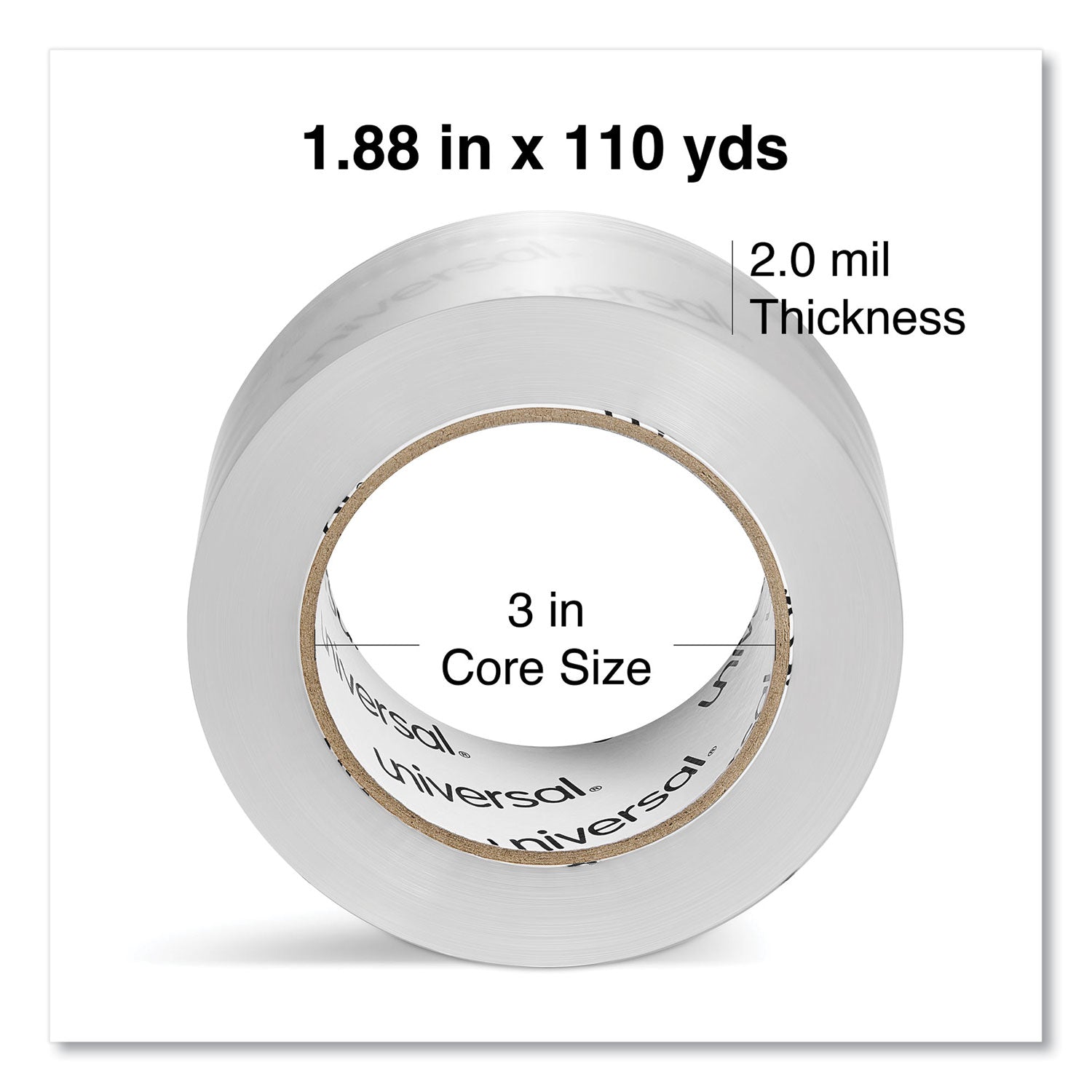 Quiet Tape Box Sealing Tape, 3" Core, 1.88" x 109 yds, Clear, 6/Pack - 