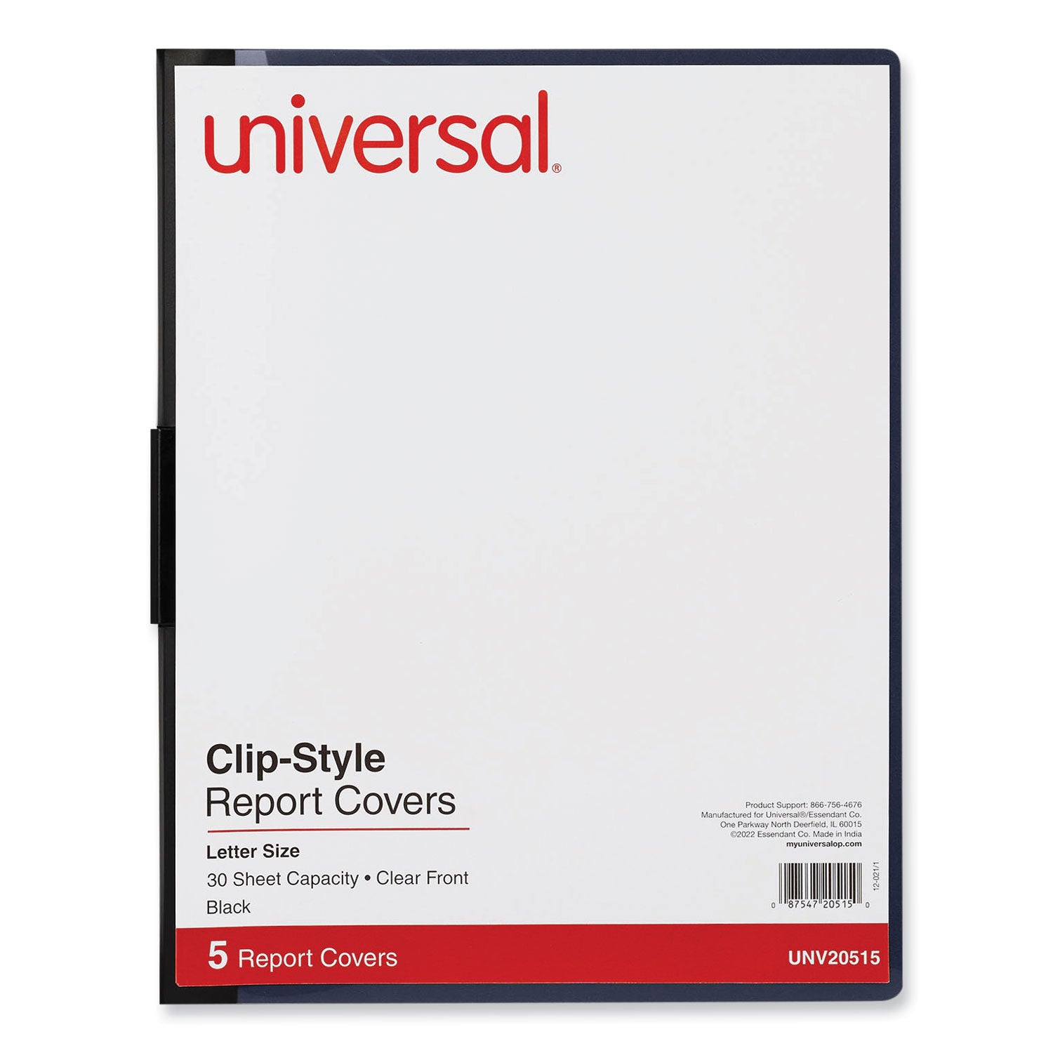 clip-style-report-cover-clip-fastener-85-x-11-clear-black-5-pack_unv20515 - 1