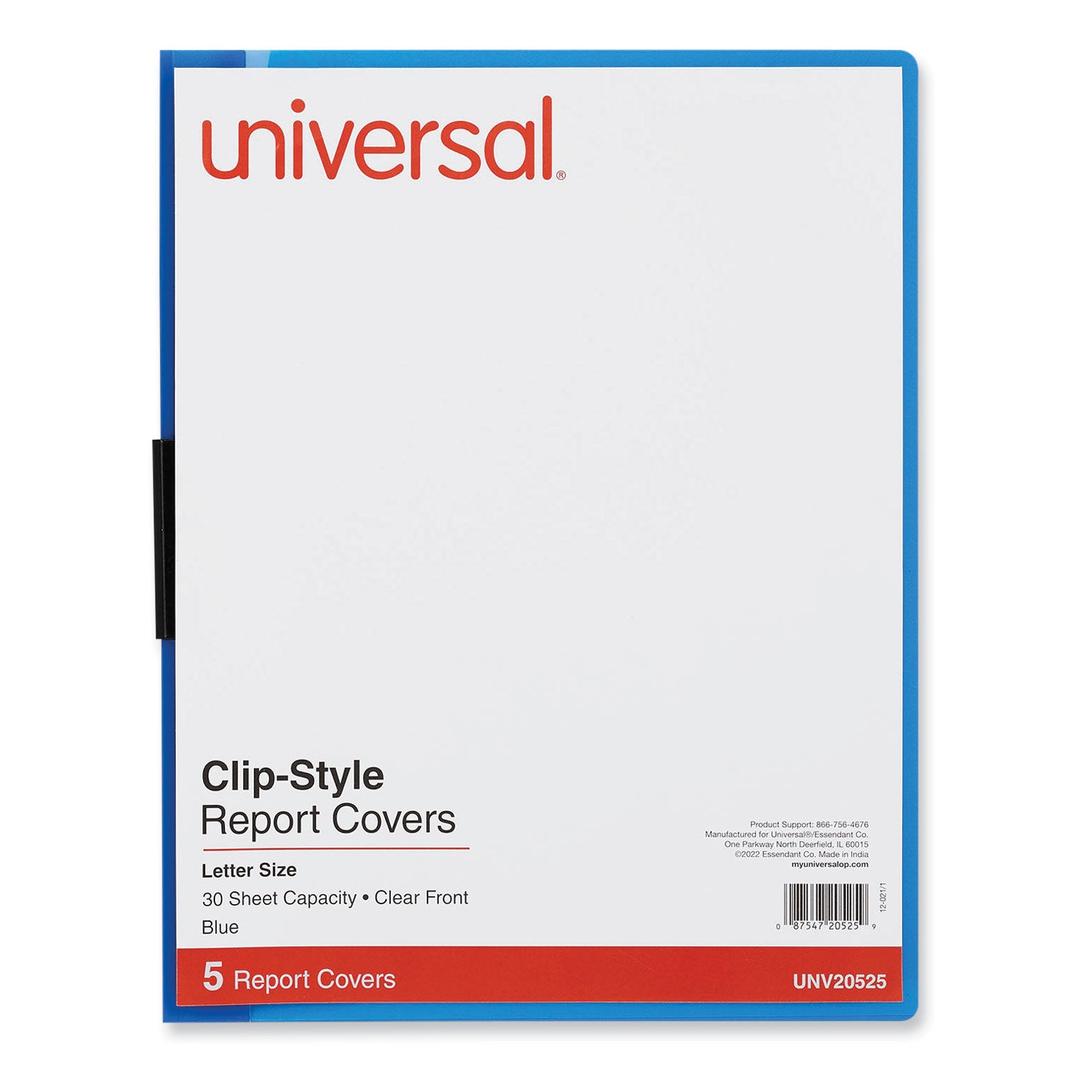 clip-style-report-cover-clip-fastener-85-x-11-clear-blue-5-pack_unv20525 - 1