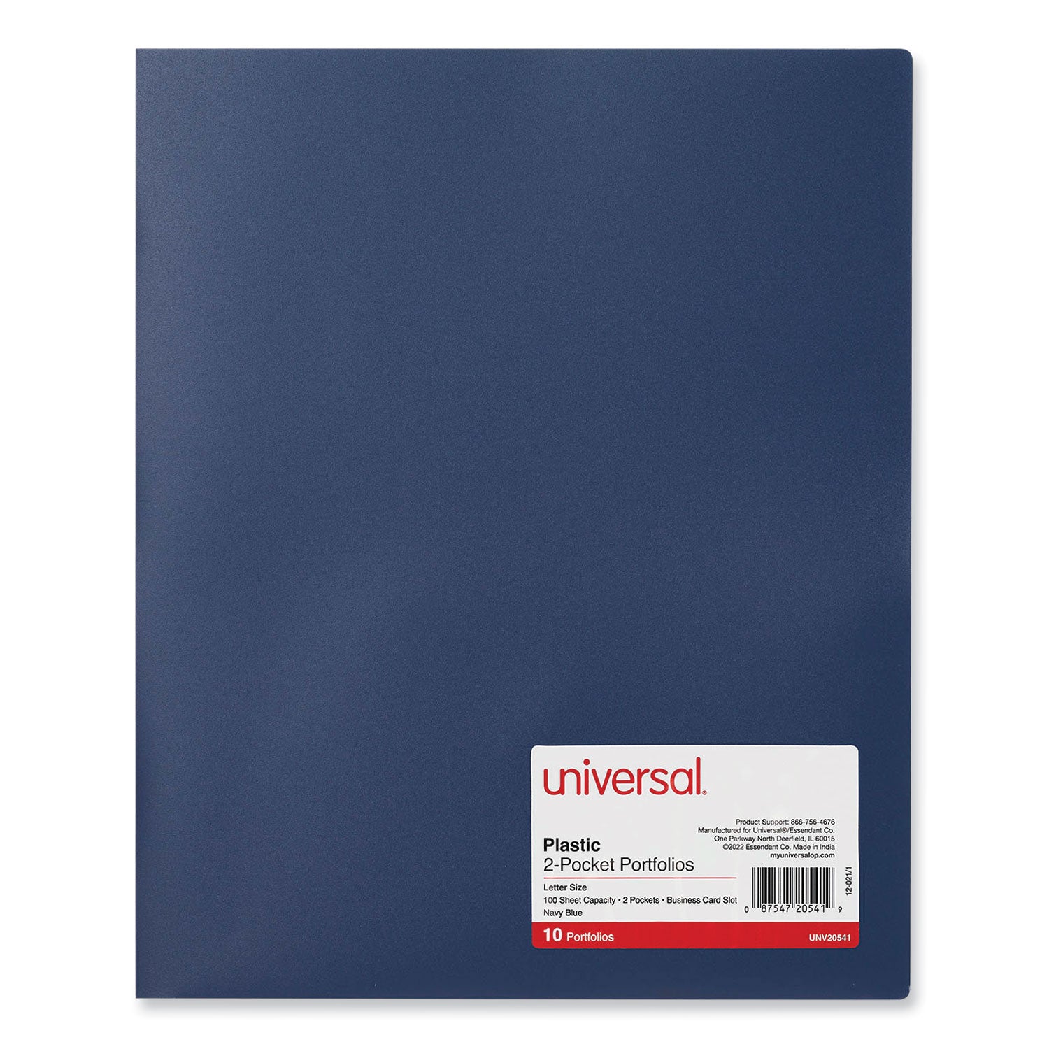 two-pocket-plastic-folders-100-sheet-capacity-11-x-85-navy-blue-10-pack_unv20541 - 1