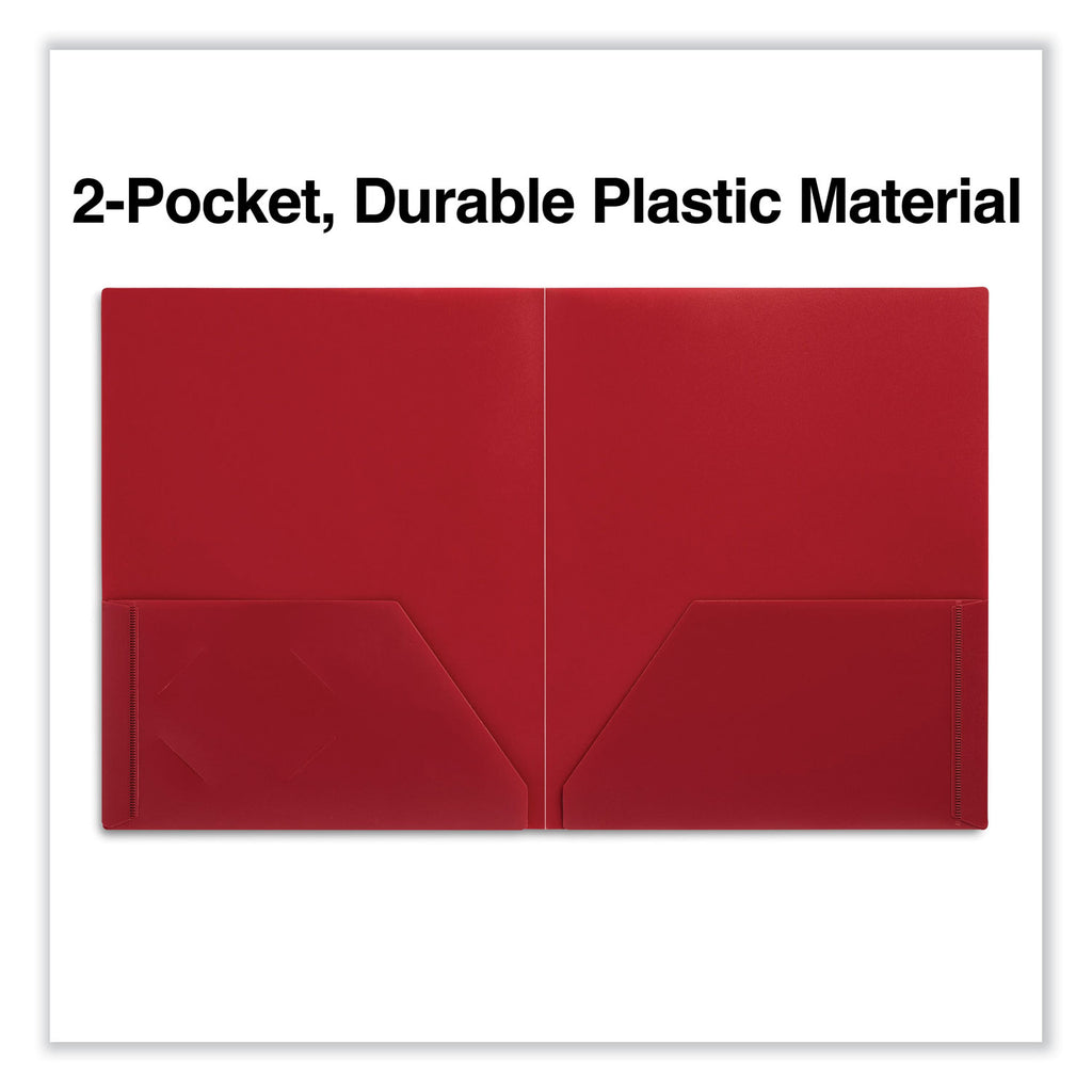 Two-Pocket Plastic Folders, 100-Sheet Capacity, 11 x 8.5, Red, 10/Pack