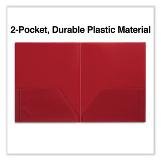 Two-Pocket Plastic Folders, 100-Sheet Capacity, 11 x 8.5, Red, 10/Pack