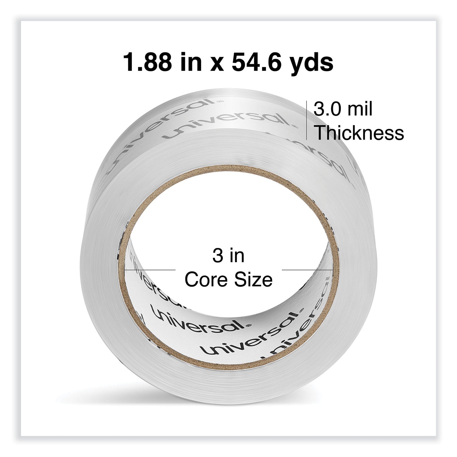 Heavy-Duty Acrylic Box Sealing Tape, 3" Core, 1.88" x 54.6 yds, Clear, 6/Pack - 