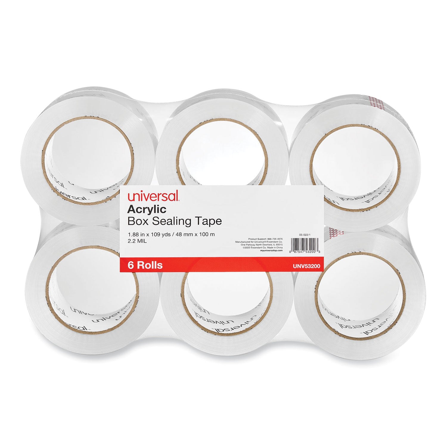 Deluxe General-Purpose Acrylic Box Sealing Tape, 2 mil, 3" Core, 1.88" x 109 yds, Clear, 6/Pack - 