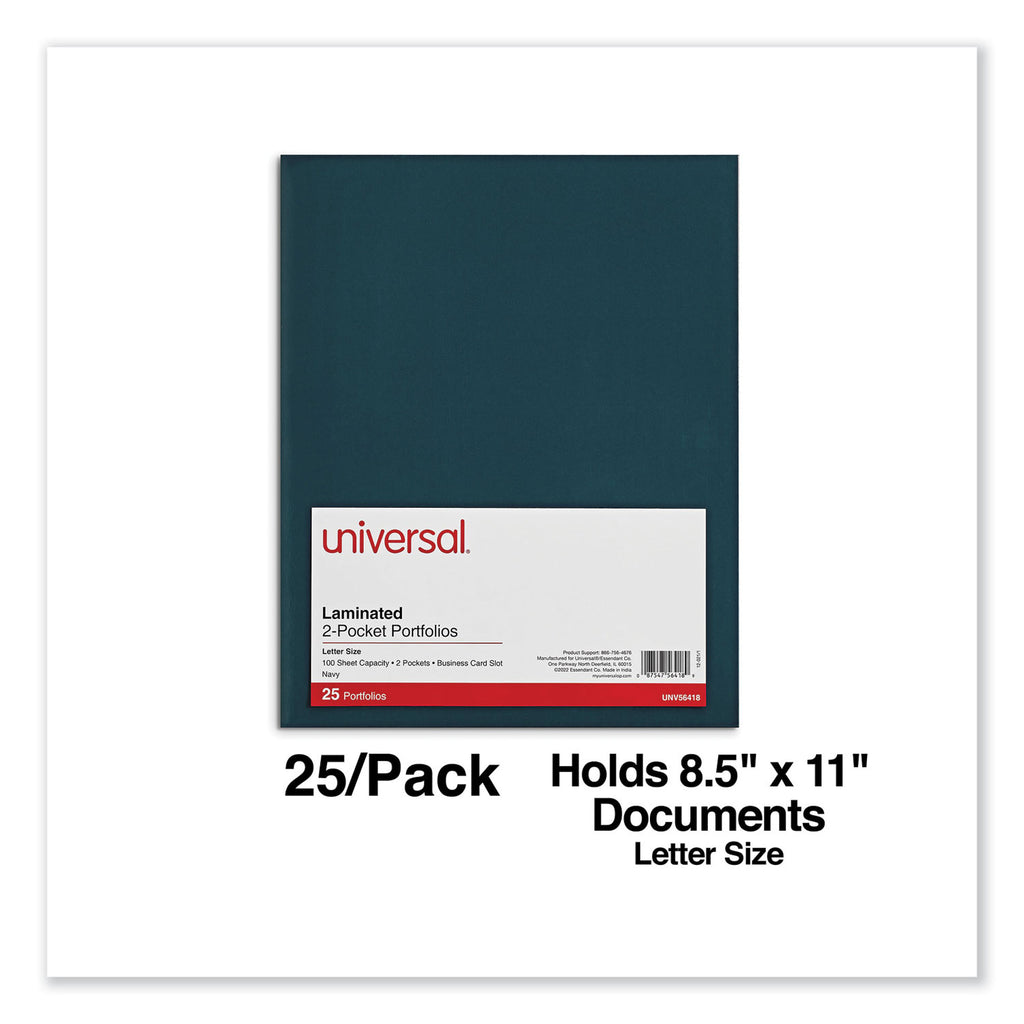 Laminated Two-Pocket Folder, Cardboard Paper, 100-Sheet Capacity, 11 x 8.5, Navy, 25/Box