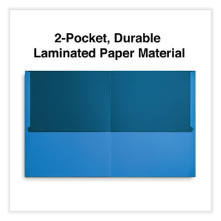 Two-Pocket Portfolio, Embossed Leather Grain Paper, 11 x 8.5, Light Blue, 25/Box