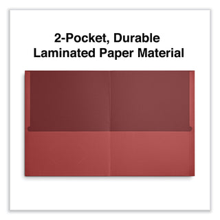 Two-Pocket Portfolio, Embossed Leather Grain Paper, 11 x 8.5, Red, 25/Box