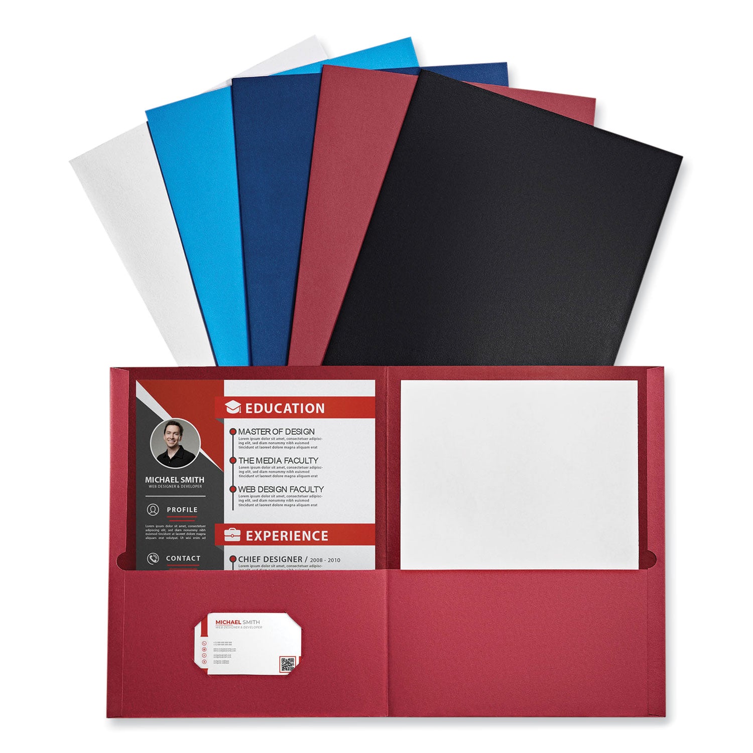 Two-Pocket Portfolio, Embossed Leather Grain Paper, 11 x 8.5, Assorted Colors, 25/Box - 