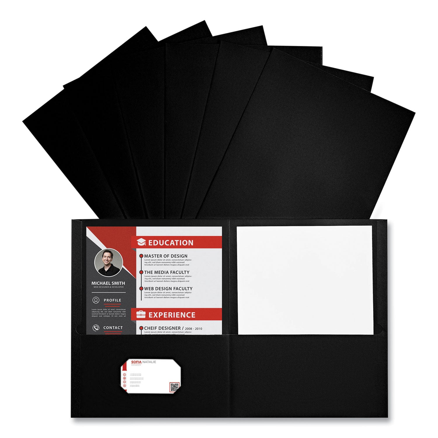 Two-Pocket Portfolio, Embossed Leather Grain Paper, 11 x 8.5, Black, 25/Box - 