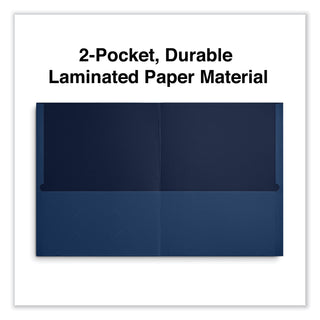 Two-Pocket Portfolio, Embossed Leather Grain Paper, 11 x 8.5, Dark Blue, 25/Box