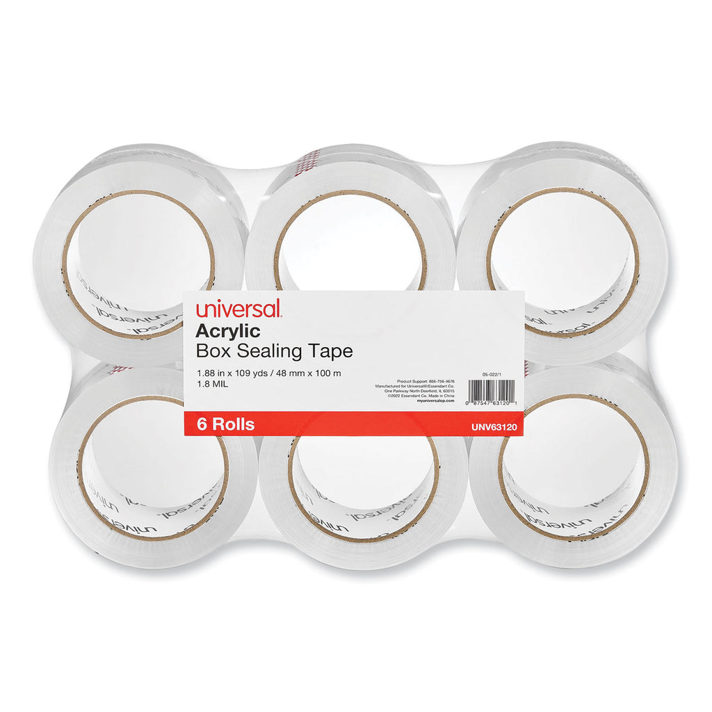Deluxe General-Purpose Acrylic Box Sealing Tape, 1.7 mil, 3" Core, 1.88" x 109 yds, Clear, 6/Pack - 