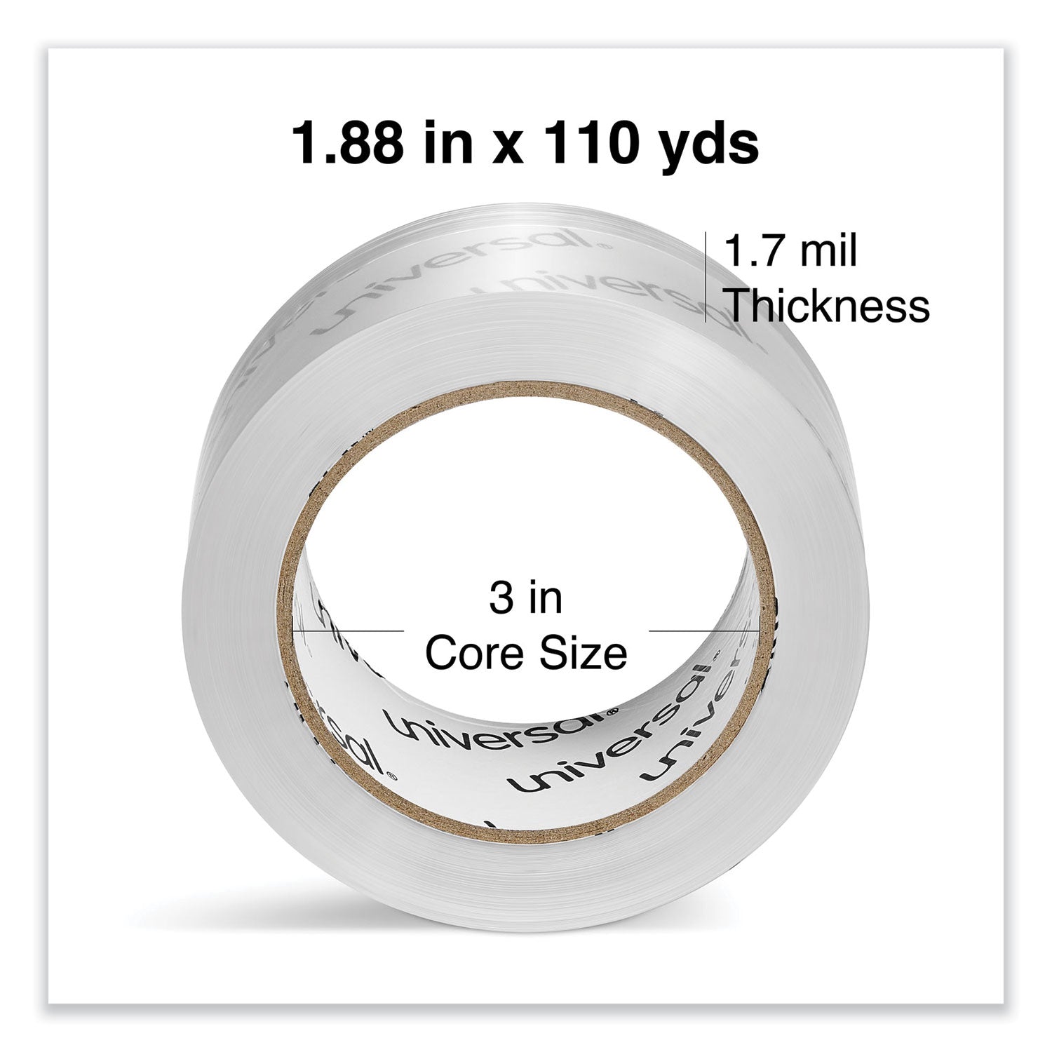 Deluxe General-Purpose Acrylic Box Sealing Tape, 1.7 mil, 3" Core, 1.88" x 109 yds, Clear, 6/Pack - 