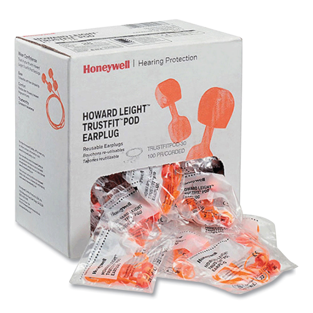 TrustFit Pod Corded Reusable Foam Earplugs, One Size Fits Most, 28 dB NRR, Orange, 1,000/Carton
