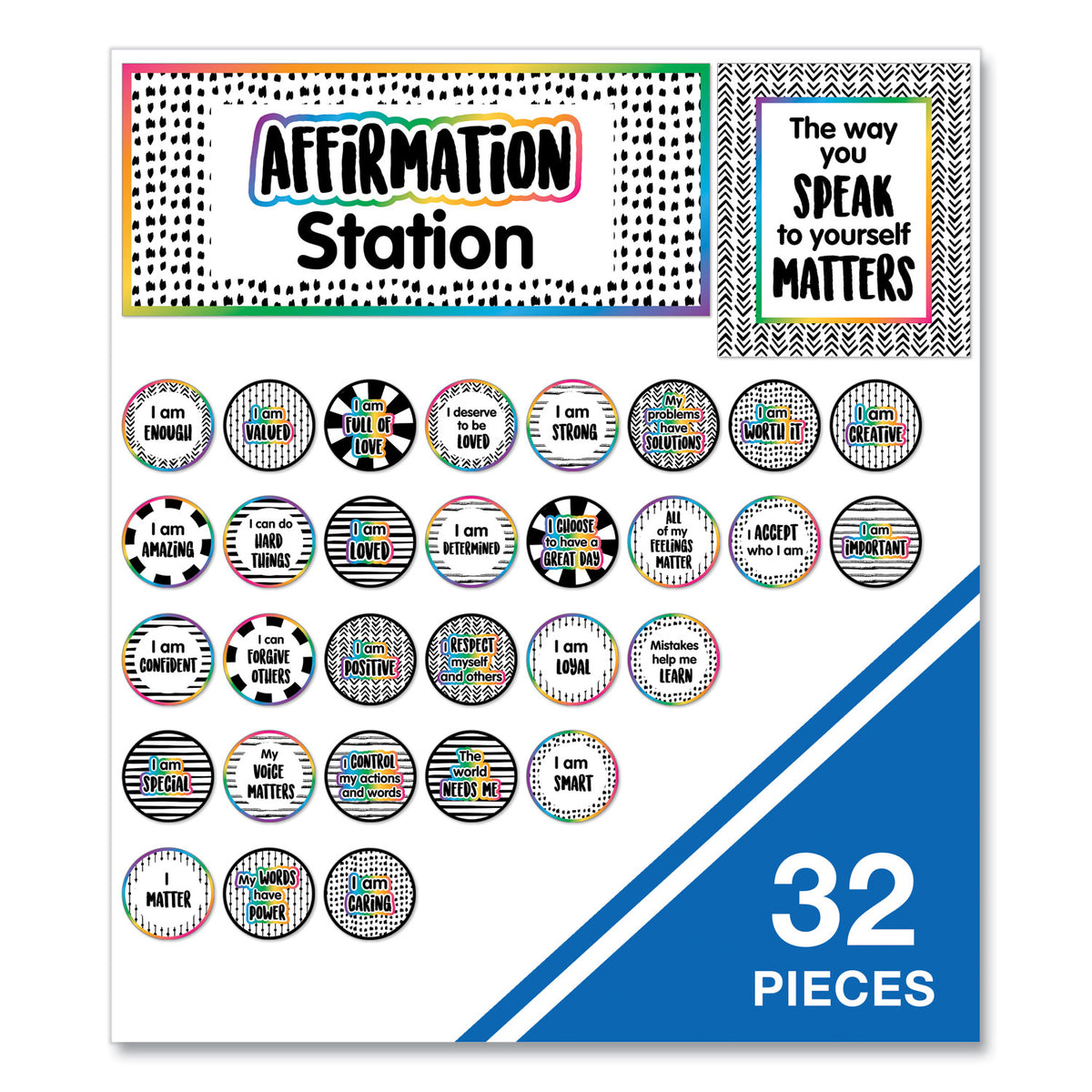 Motivational Bulletin Board Sets, Affirmation Station, Multicolor, 13.8 x 16, 32 Pieces