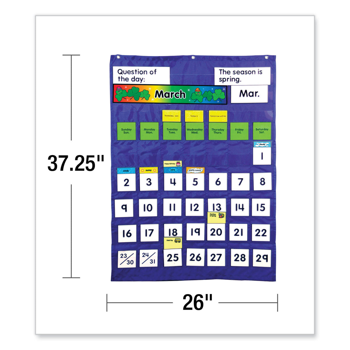 Complete Calendar and Weather Pocket Chart, 51 Pockets, 26 x 37.25, Blue