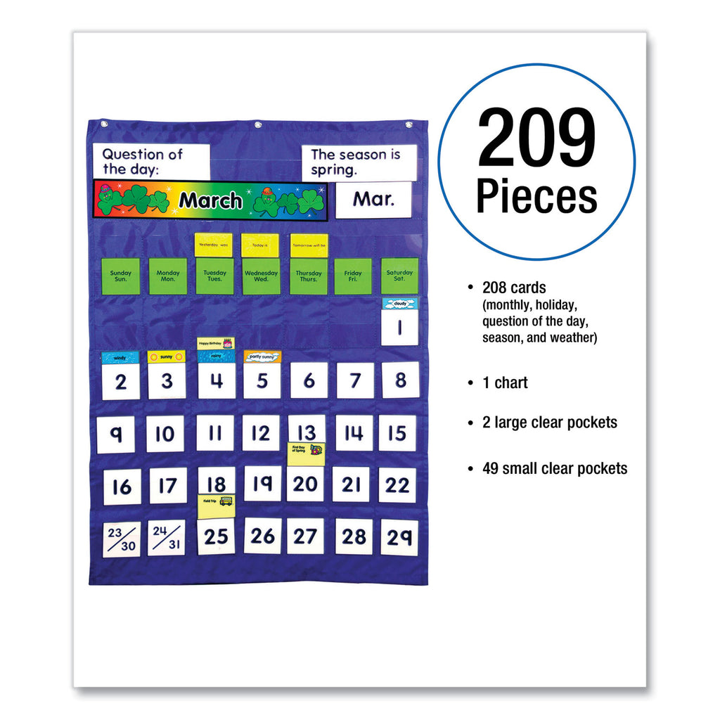 Complete Calendar and Weather Pocket Chart, 51 Pockets, 26 x 37.25, Blue