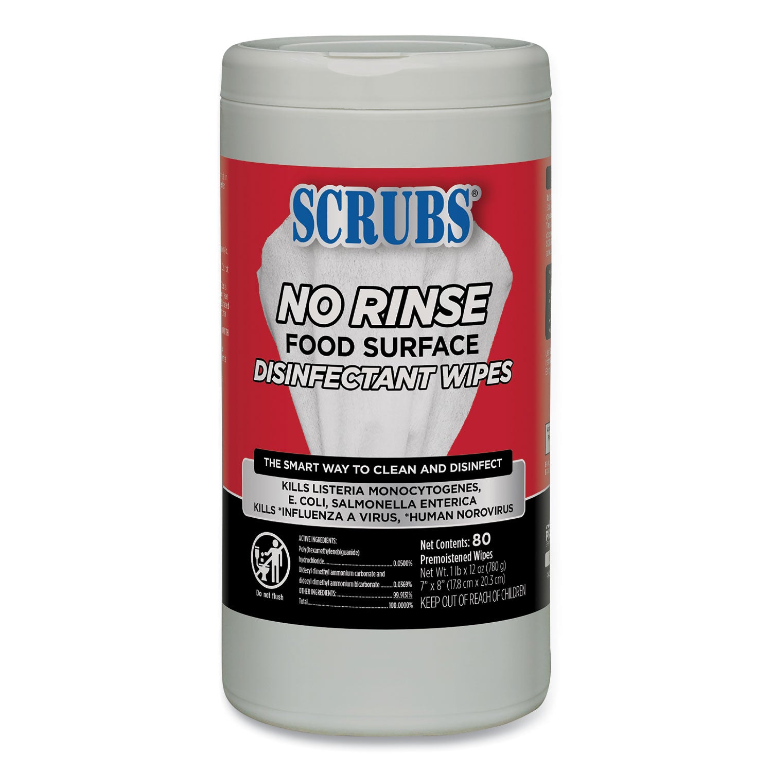 no-rinse-food-surface-disinfectant-wipes-1-ply-7-x-8-unscented-white-80-canister-6-carton_itw97080 - 2