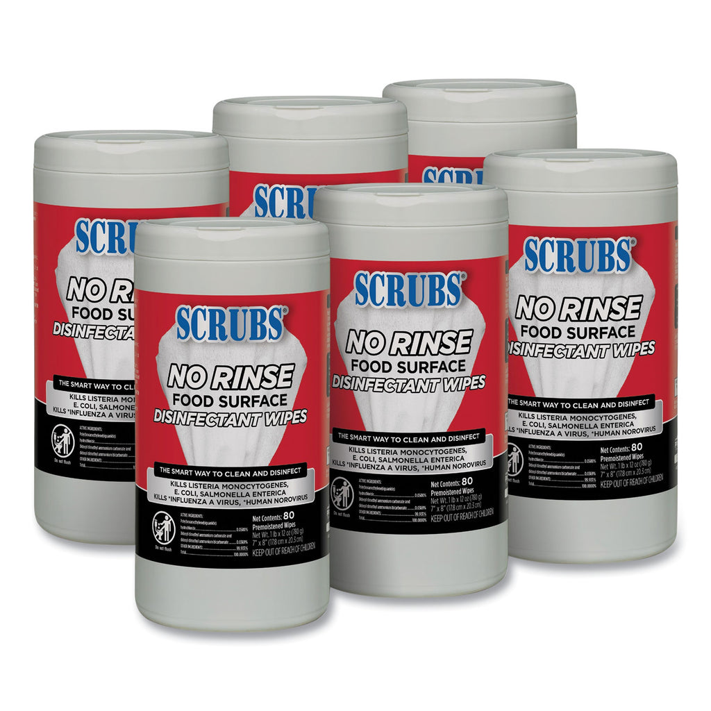 no-rinse-food-surface-disinfectant-wipes-1-ply-7-x-8-unscented-white-80-canister-6-carton_itw97080 - 1