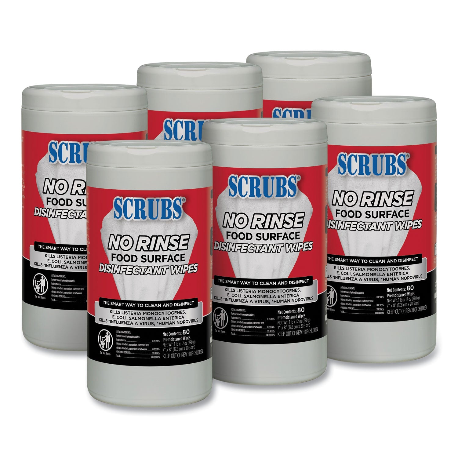 no-rinse-food-surface-disinfectant-wipes-1-ply-7-x-8-unscented-white-80-canister-6-carton_itw97080 - 1