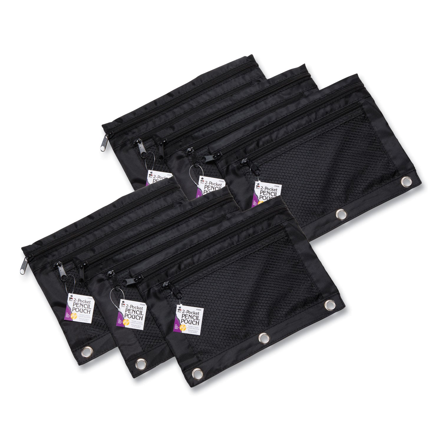 two-pocket-binder-insertable-pencil-pouch-with-mesh-front-11-x-9-black-6-pack_leo76356 - 1