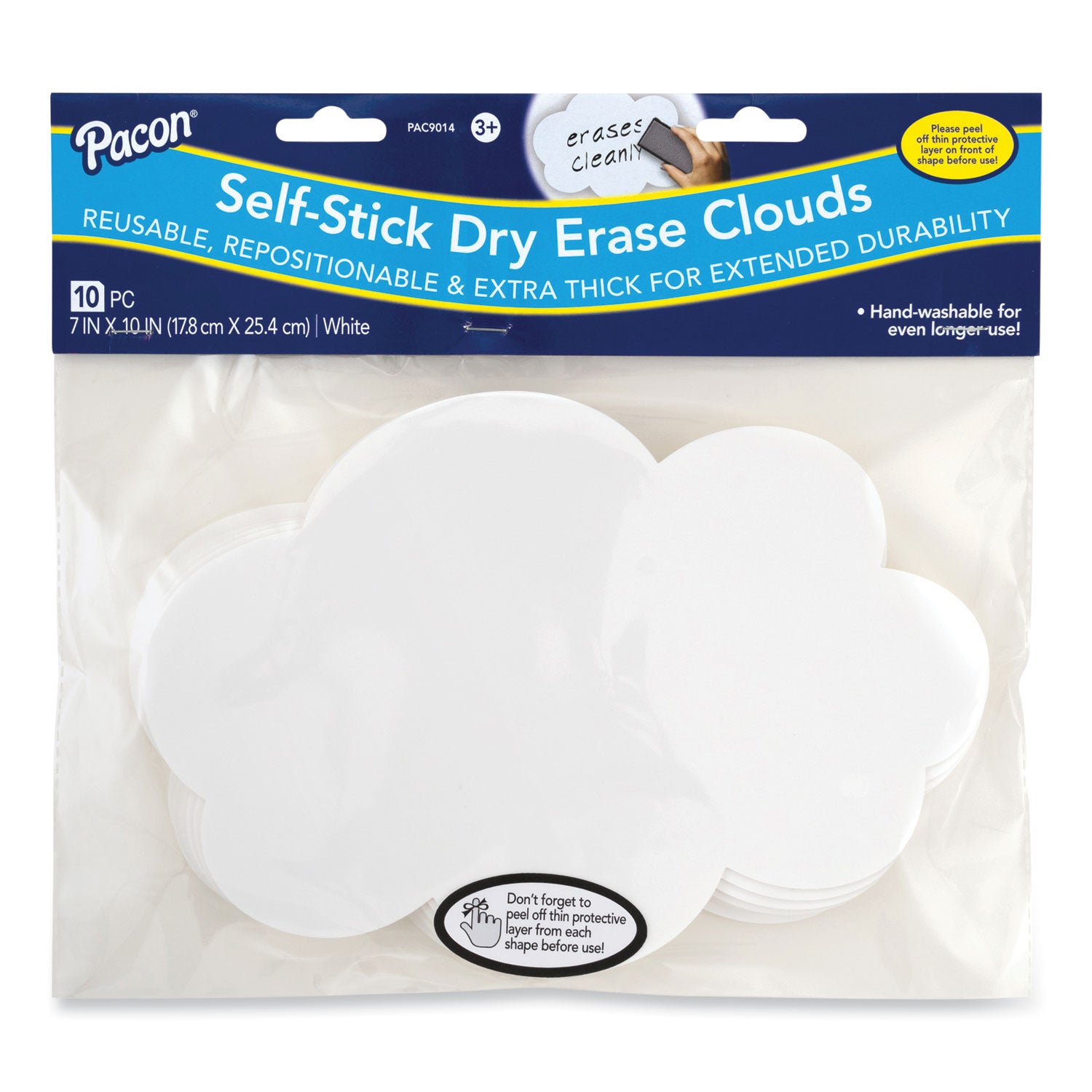 Self Stick Dry Erase Clouds, 7 x 10, White Surface, 10/Pack