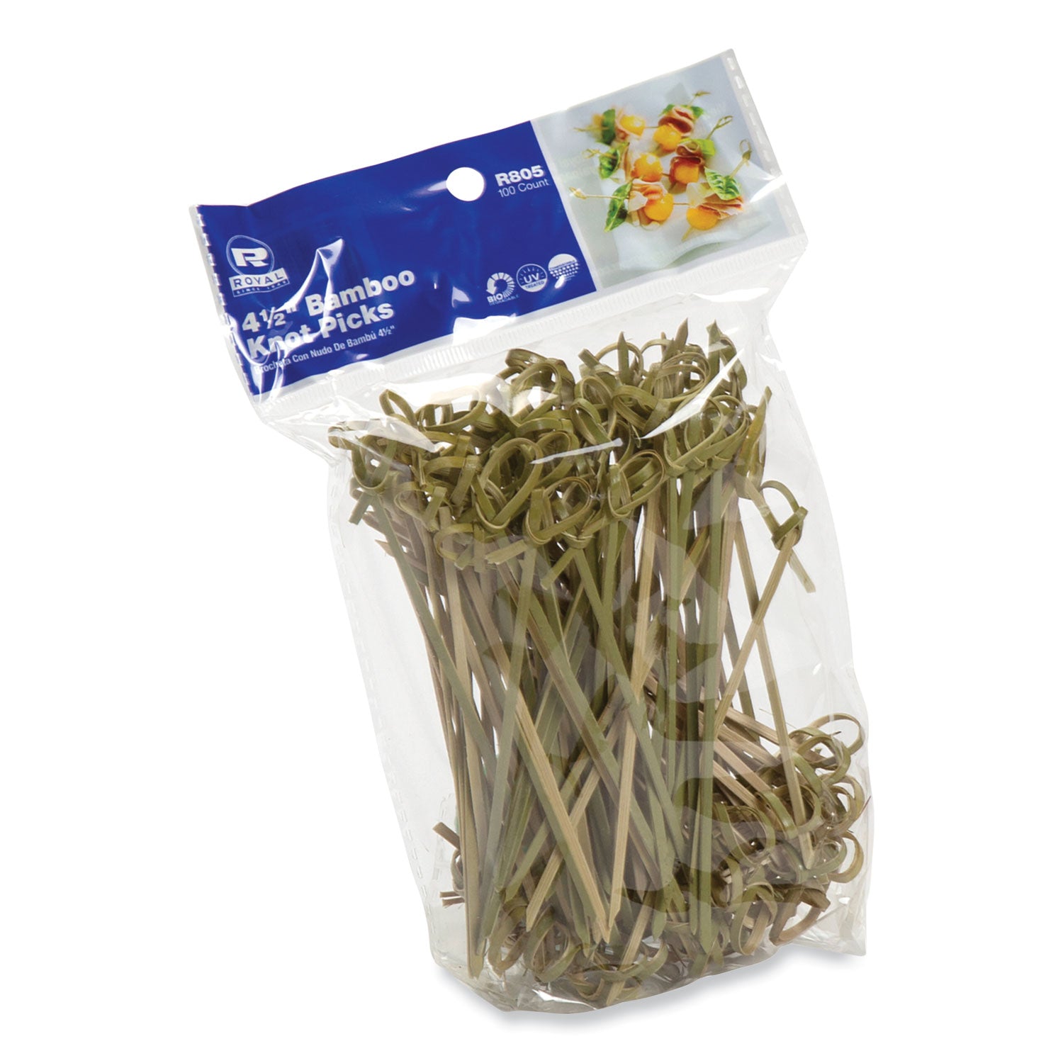 Knotted Bamboo Pick, Natural, 4.5", 100 Pack, 10 Packs/Carton