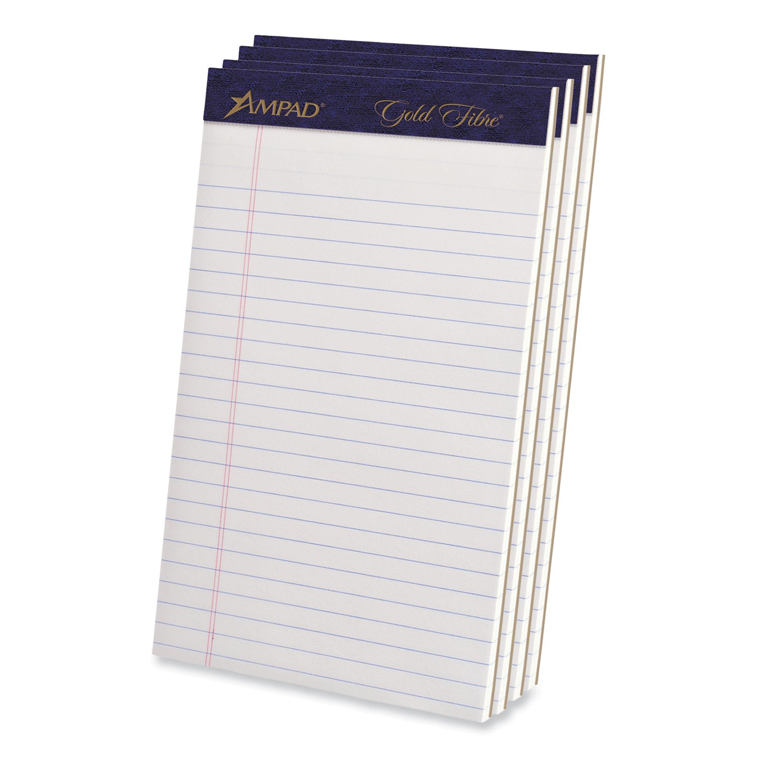 Gold Fibre Writing Pads, Narrow Rule, 50 White 5 x 8 Sheets, 4/Pack - 