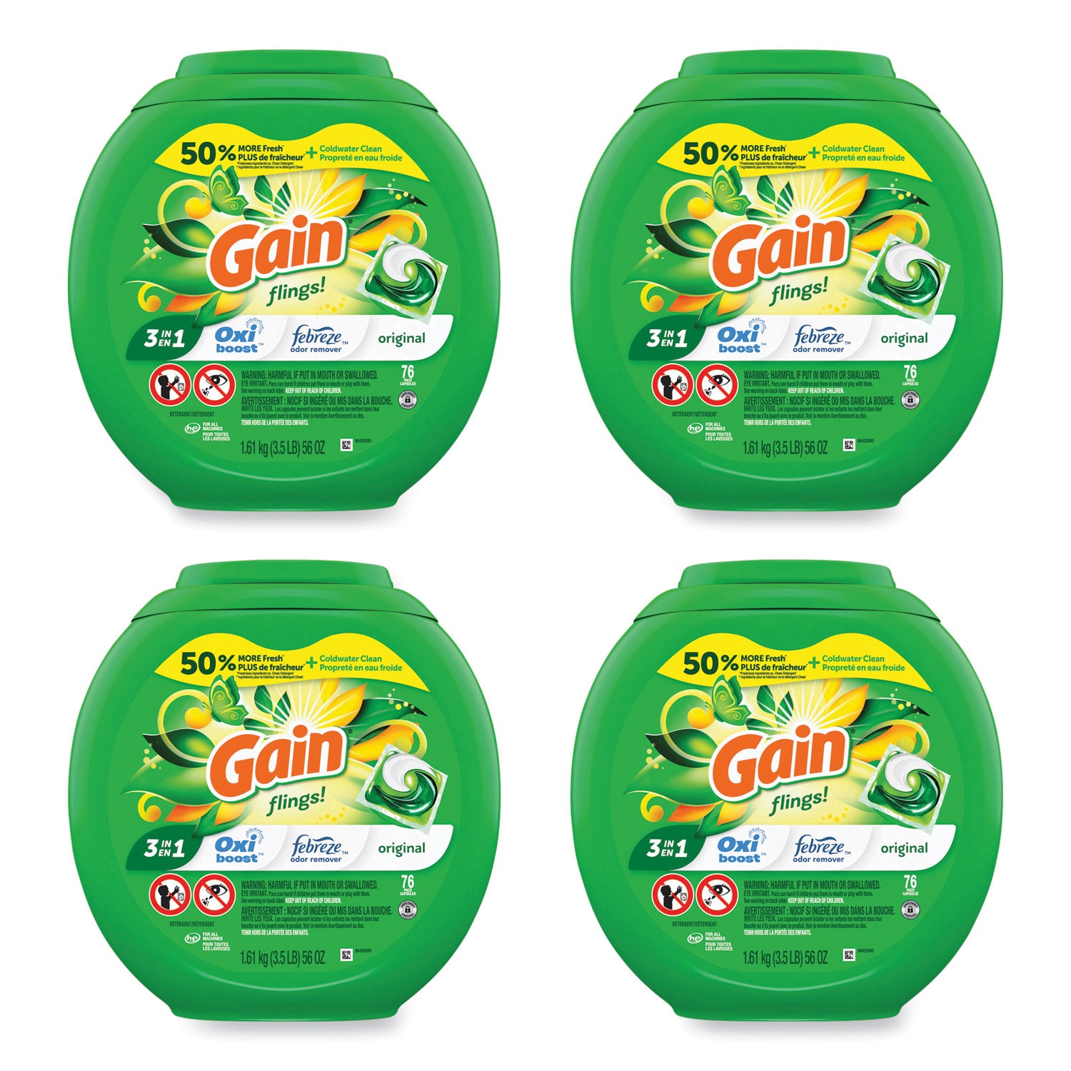 flings-detergent-pods-original-76-pods-tub-4-tubs-carton_pgc09207ct - 1