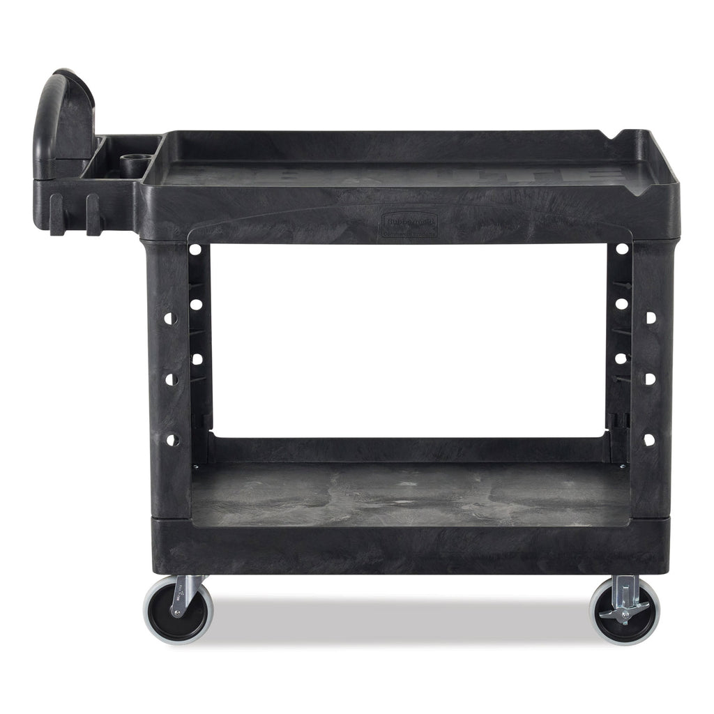 BRUTE Heavy-Duty Utility Cart with Lipped Shelves, Plastic, 2 Shelves, 750 lb Capacity, 26" x 55" x 33.25", Black