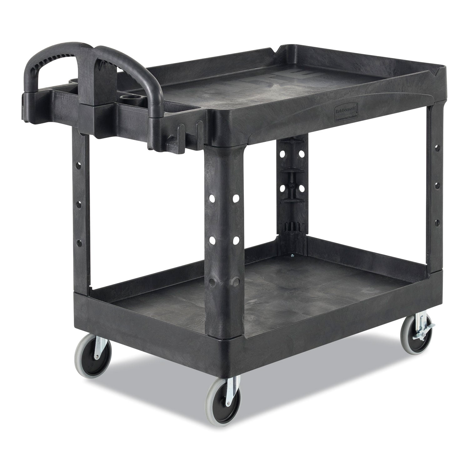 BRUTE Heavy-Duty Utility Cart with Lipped Shelves, Plastic, 2 Shelves, 750 lb Capacity, 26" x 55" x 33.25", Black - 