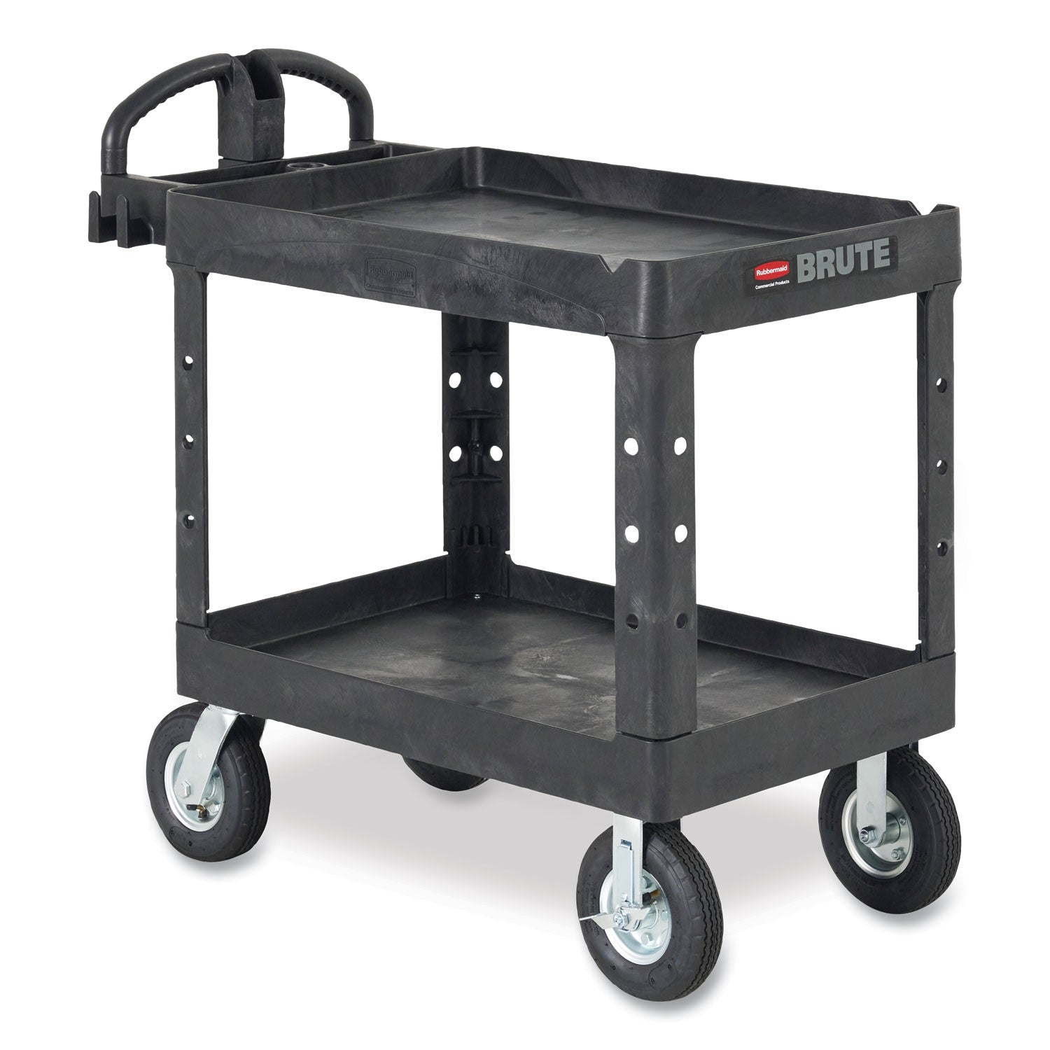 BRUTE Heavy-Duty Utility Cart with Lipped Shelves, Plastic, 2 Shelves, 750 lb Capacity, 26" x 55" x 33.25", Black - 