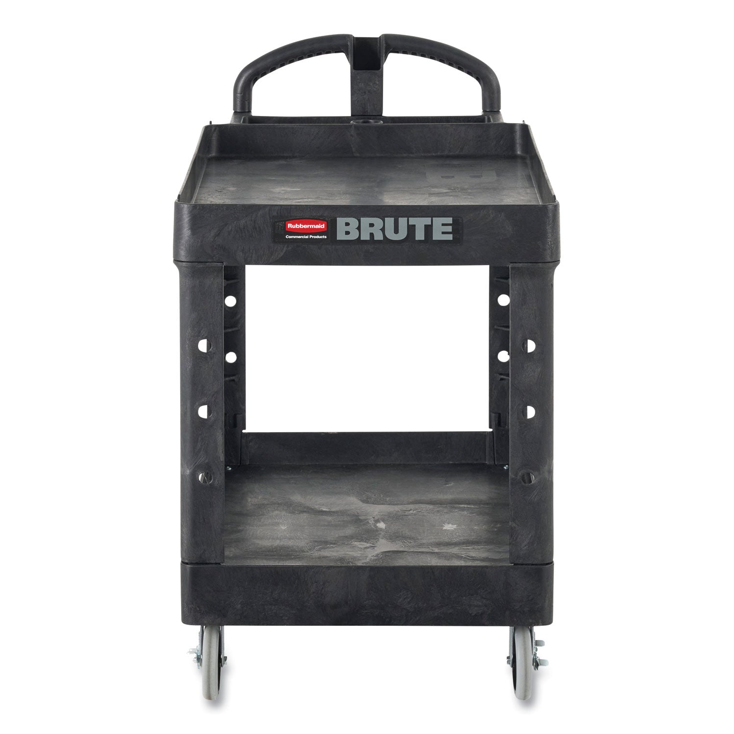 BRUTE Heavy-Duty Utility Cart with Lipped Shelves, Plastic, 2 Shelves, 750 lb Capacity, 26" x 55" x 33.25", Black - 