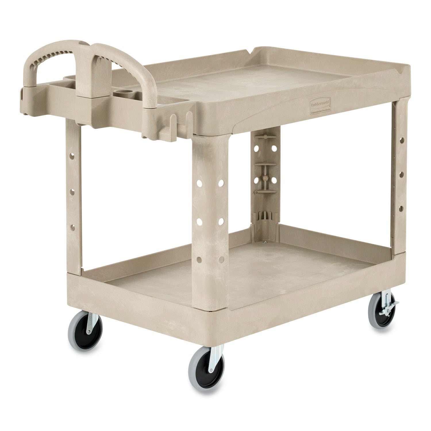 BRUTE Heavy-Duty Utility Cart with Lipped Shelves, Plastic, 2 Shelves, 500 lb Capacity, 17.13" x 38.5" x 38.88", Beige - 