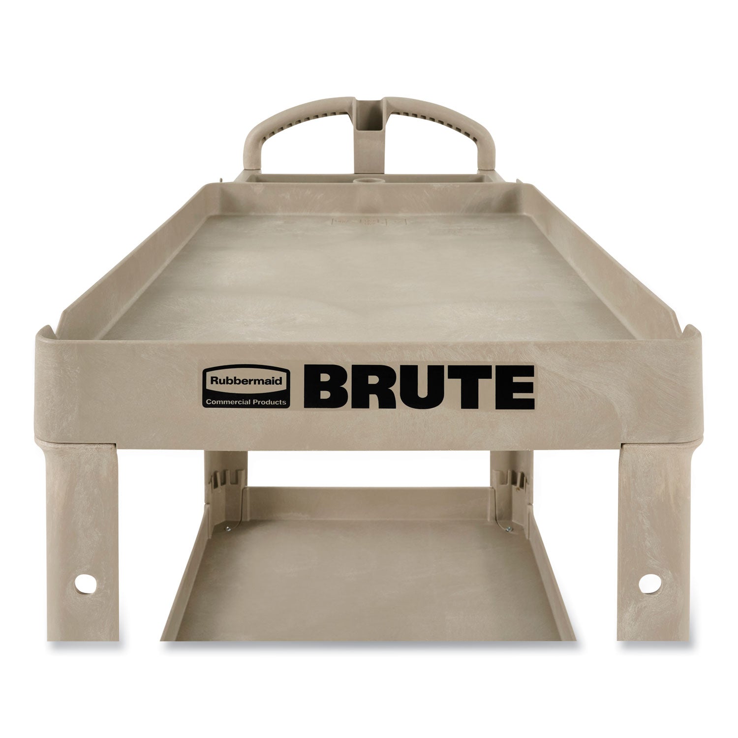 BRUTE Heavy-Duty Utility Cart with Lipped Shelves, Plastic, 2 Shelves, 500 lb Capacity, 17.13" x 38.5" x 38.88", Beige - 