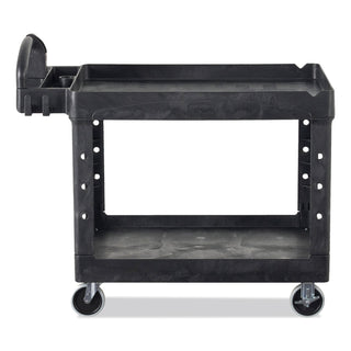 BRUTE Heavy-Duty Utility Cart with Lipped Shelves, Plastic, 2 Shelves, 500 lb Capacity, 17.13" x 38.5" x 38.88", Black