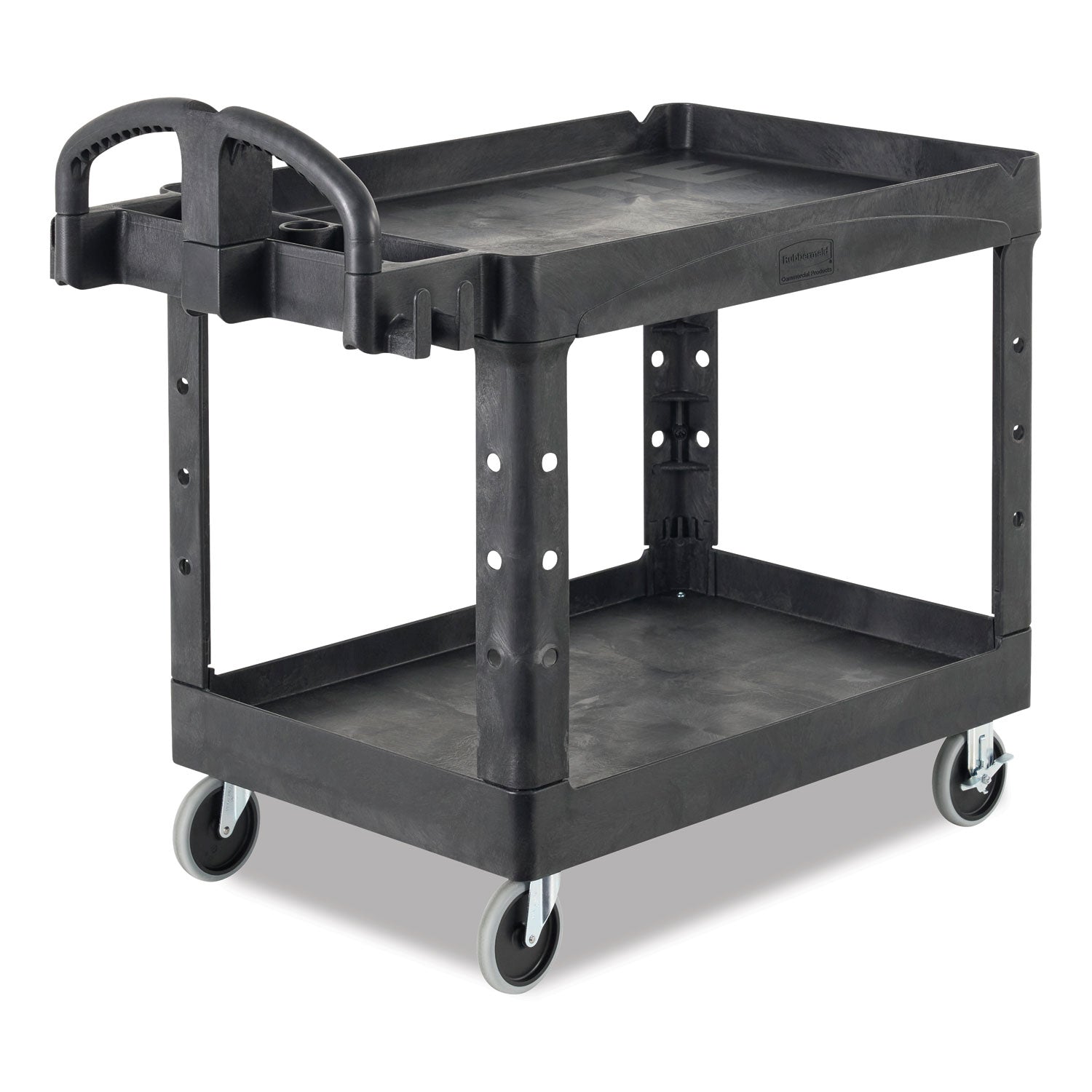 BRUTE Heavy-Duty Utility Cart with Lipped Shelves, Plastic, 2 Shelves, 500 lb Capacity, 17.13" x 38.5" x 38.88", Black - 