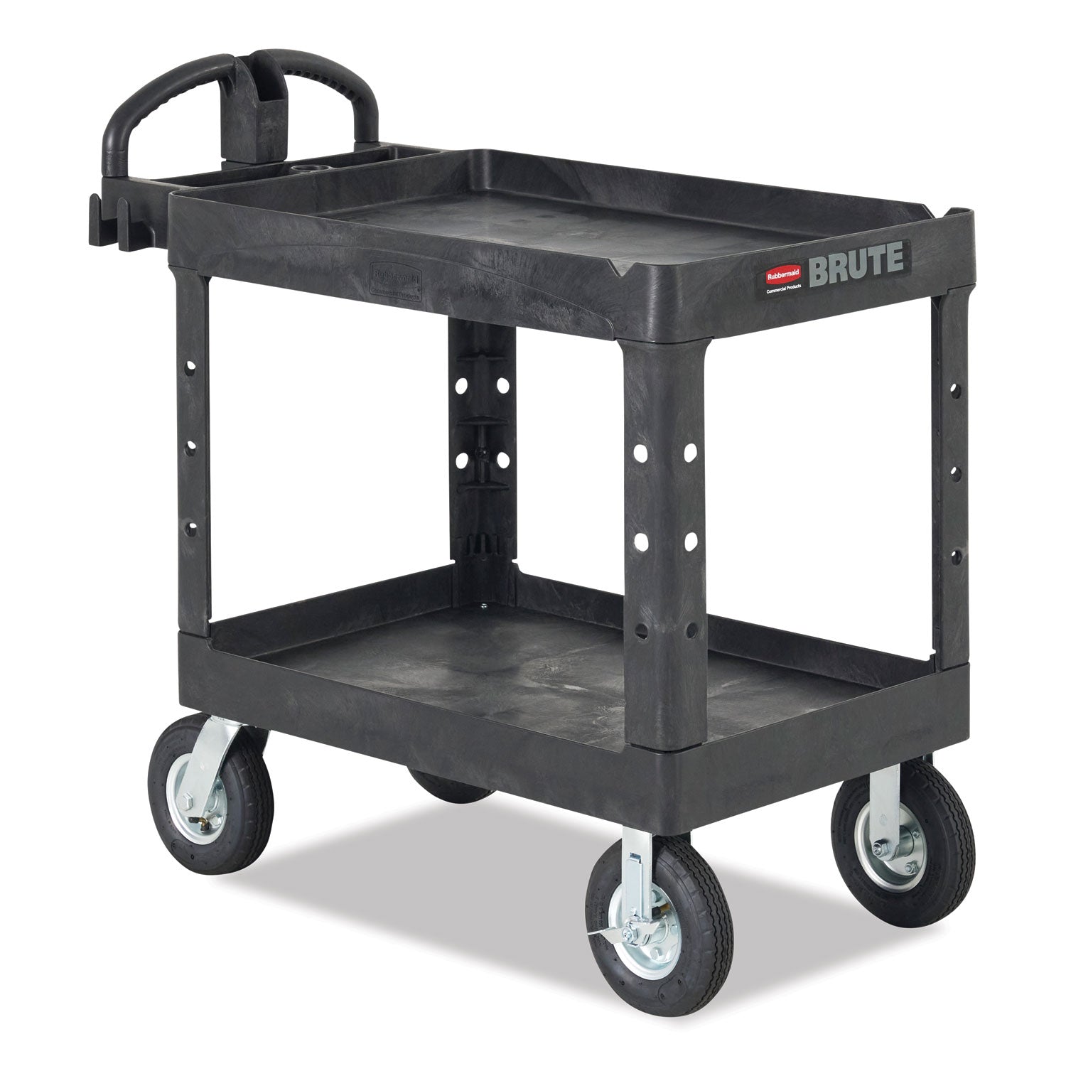 BRUTE Heavy-Duty Utility Cart with Lipped Shelves, Plastic, 2 Shelves, 500 lb Capacity, 17.13" x 38.5" x 38.88", Black - 