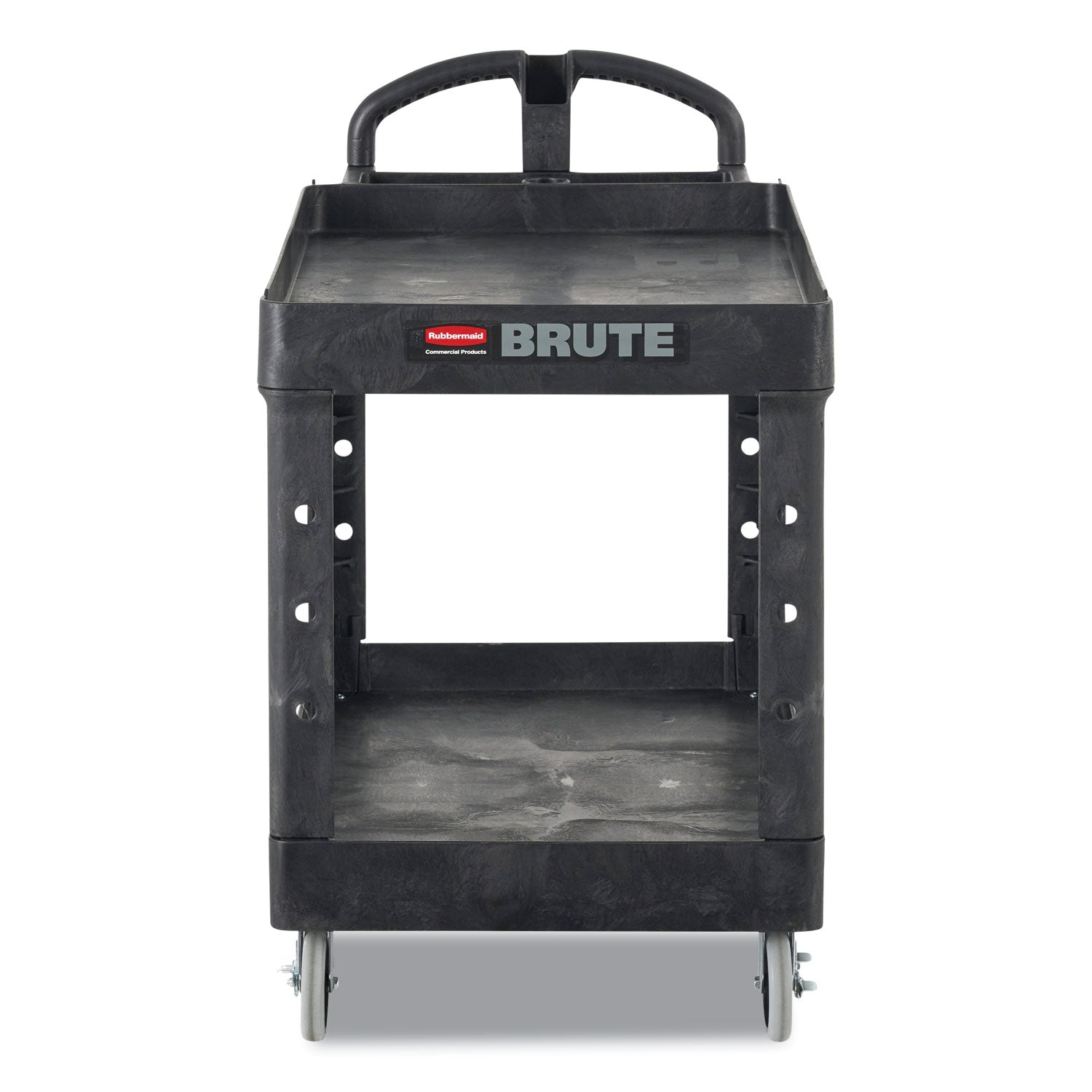 BRUTE Heavy-Duty Utility Cart with Lipped Shelves, Plastic, 2 Shelves, 500 lb Capacity, 17.13" x 38.5" x 38.88", Black - 