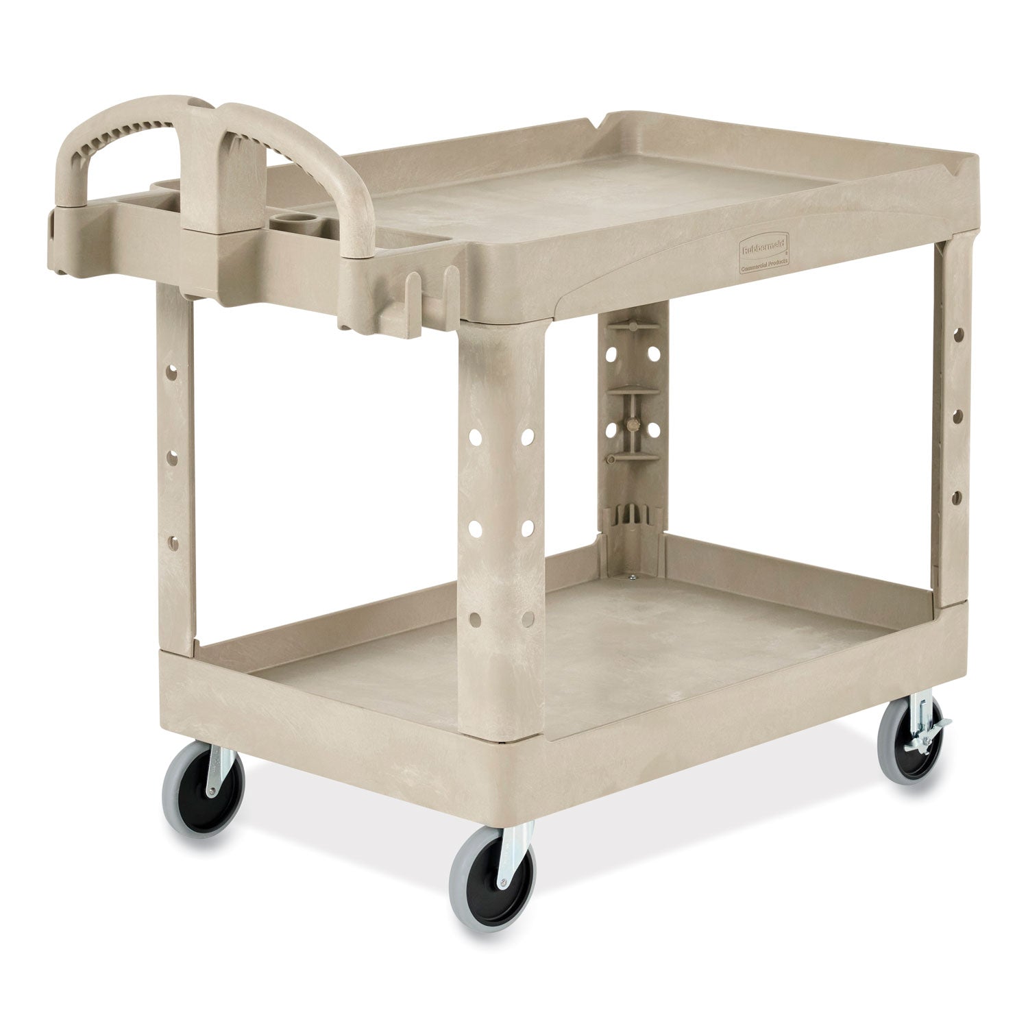 BRUTE Heavy-Duty Utility Cart with Lipped Shelves, Plastic, 2 Shelves, 500 lb Capacity, 25.9" x 45.2" x 32.2", Beige - 