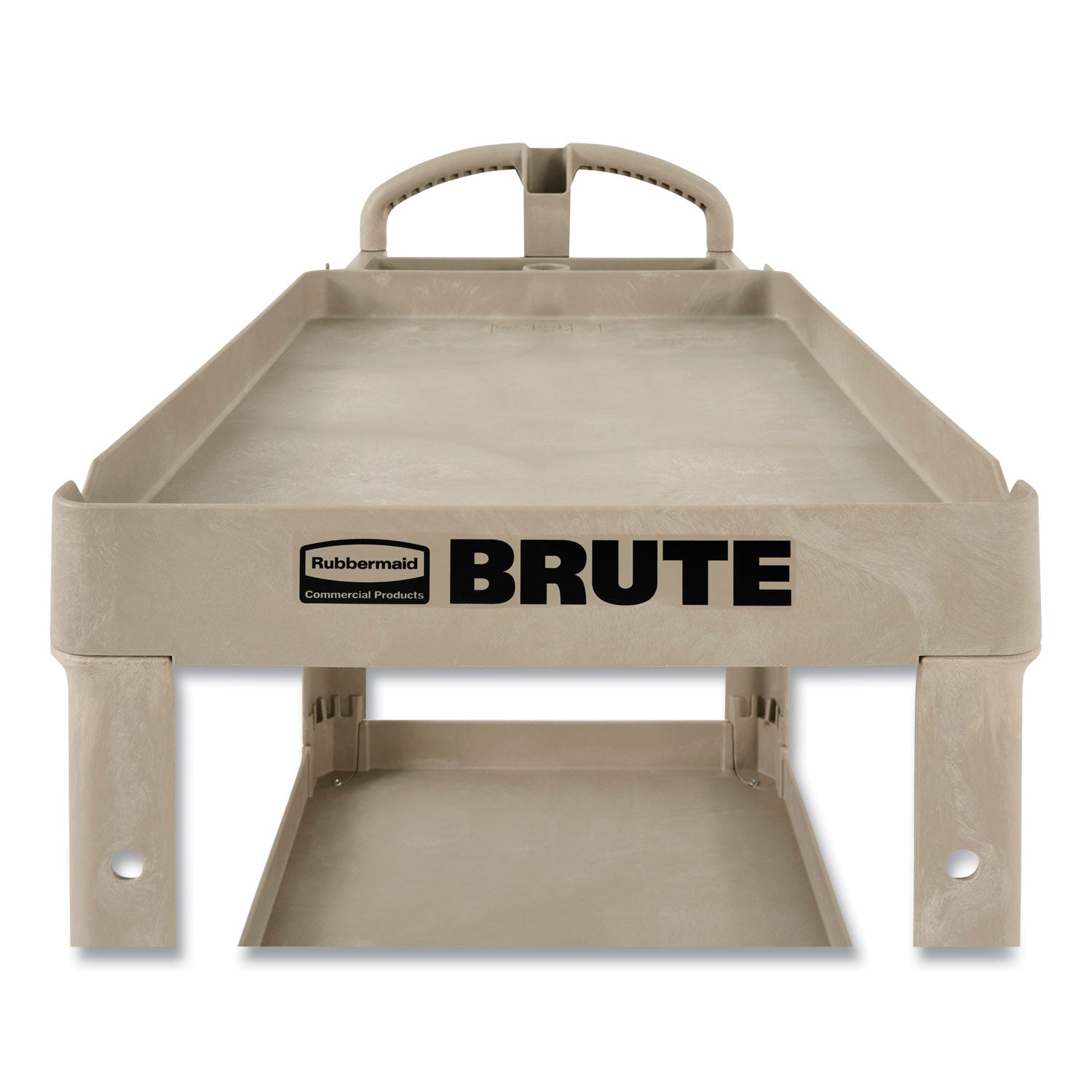 BRUTE Heavy-Duty Utility Cart with Lipped Shelves, Plastic, 2 Shelves, 500 lb Capacity, 25.9" x 45.2" x 32.2", Beige - 