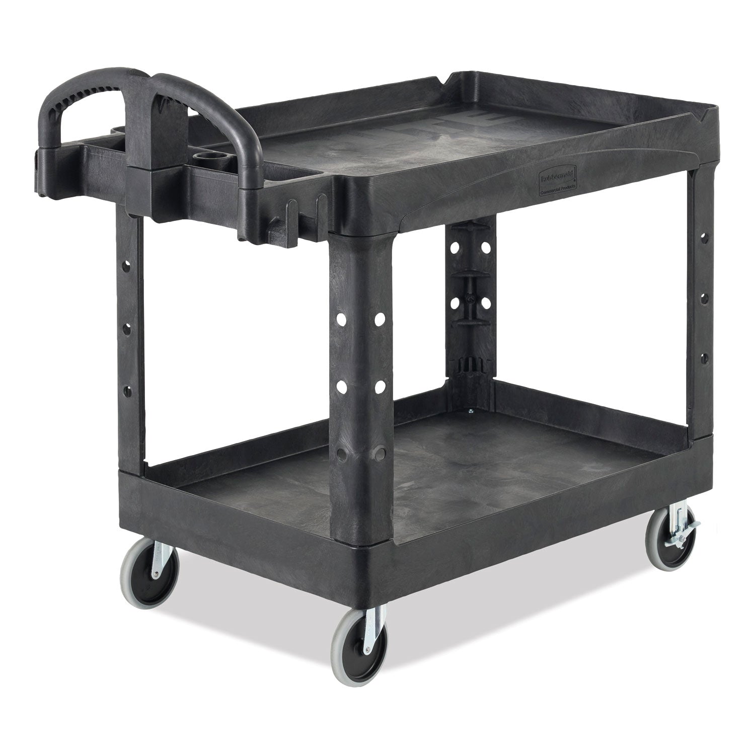 BRUTE Heavy-Duty Utility Cart with Lipped Shelves, Plastic, 2 Shelves, 500 lb Capacity, 25.9" x 45.2" x 32.2", Black - 