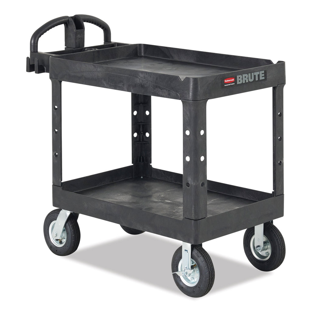 BRUTE Heavy-Duty Utility Cart with Lipped Shelves, Plastic, 2 Shelves, 500 lb Capacity, 25.9" x 45.2" x 32.2", Black