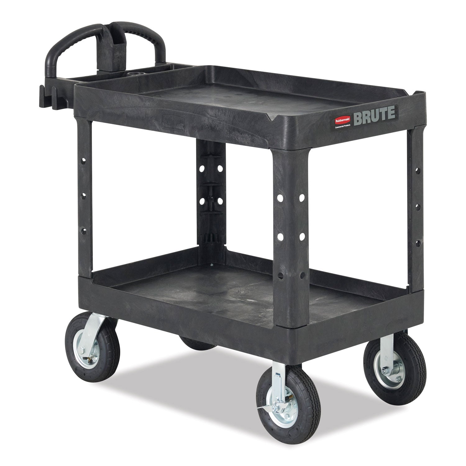BRUTE Heavy-Duty Utility Cart with Lipped Shelves, Plastic, 2 Shelves, 500 lb Capacity, 25.9" x 45.2" x 32.2", Black