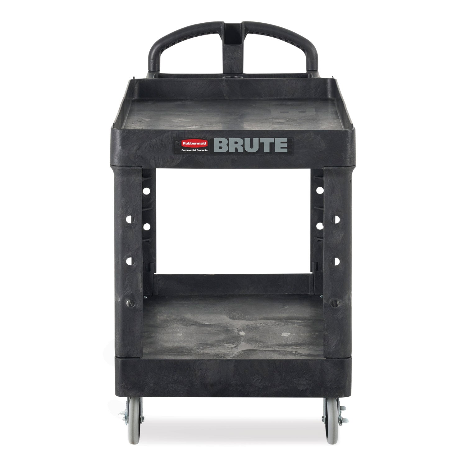 BRUTE Heavy-Duty Utility Cart with Lipped Shelves, Plastic, 2 Shelves, 500 lb Capacity, 25.9" x 45.2" x 32.2", Black - 