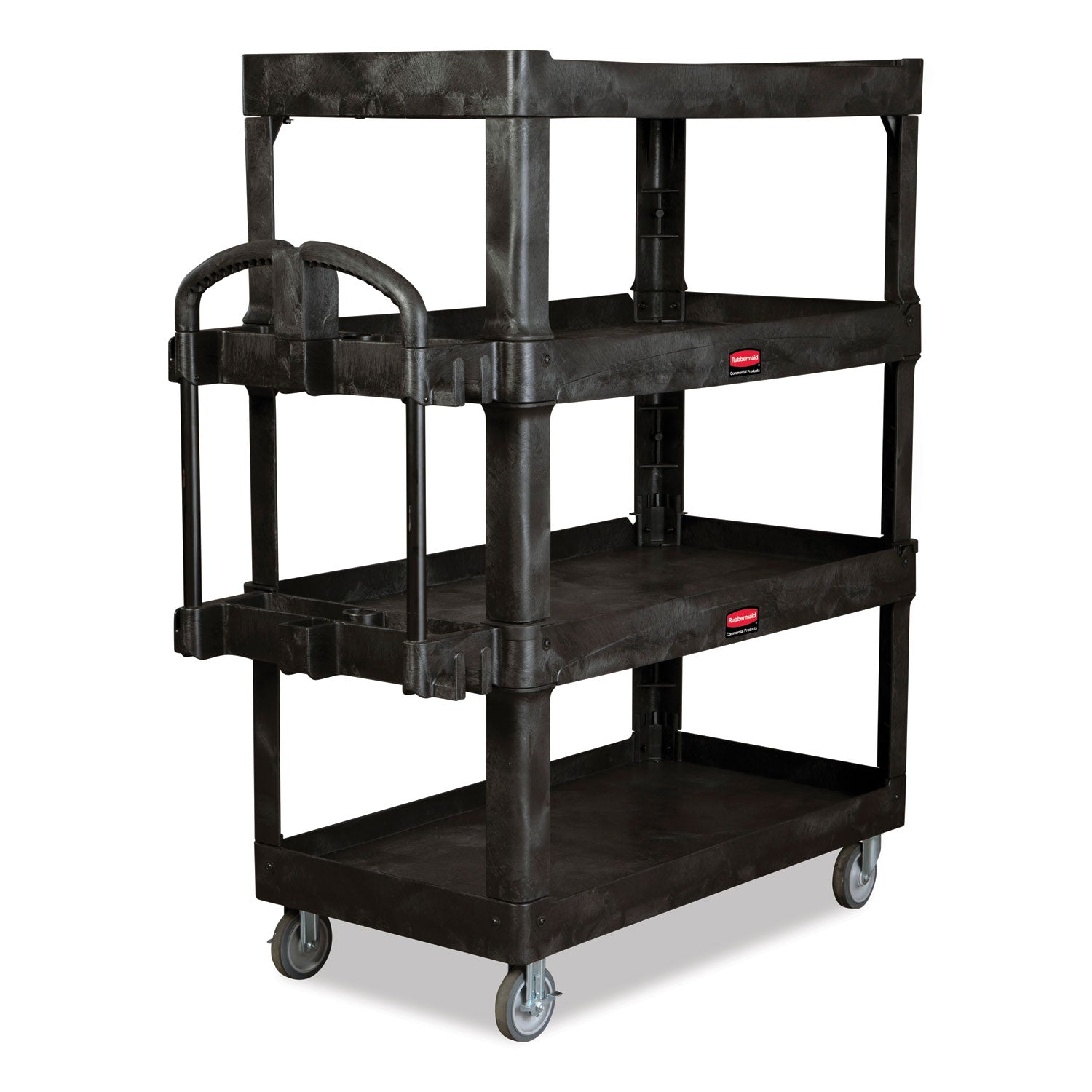 brute-heavy-duty-ergo-utility-cart-plastic-4-shelves-700-lb-capacity-2435-x-541-x-624-black_rcp2128657 - 1